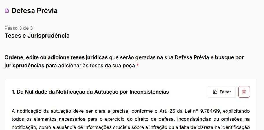 Tela para edição de teses e jurisprudências