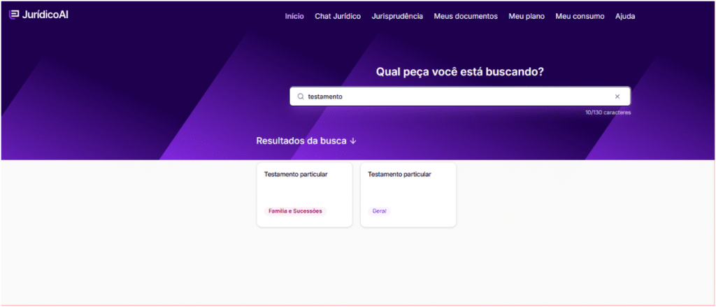 Escolha a opção de Testamento Particular