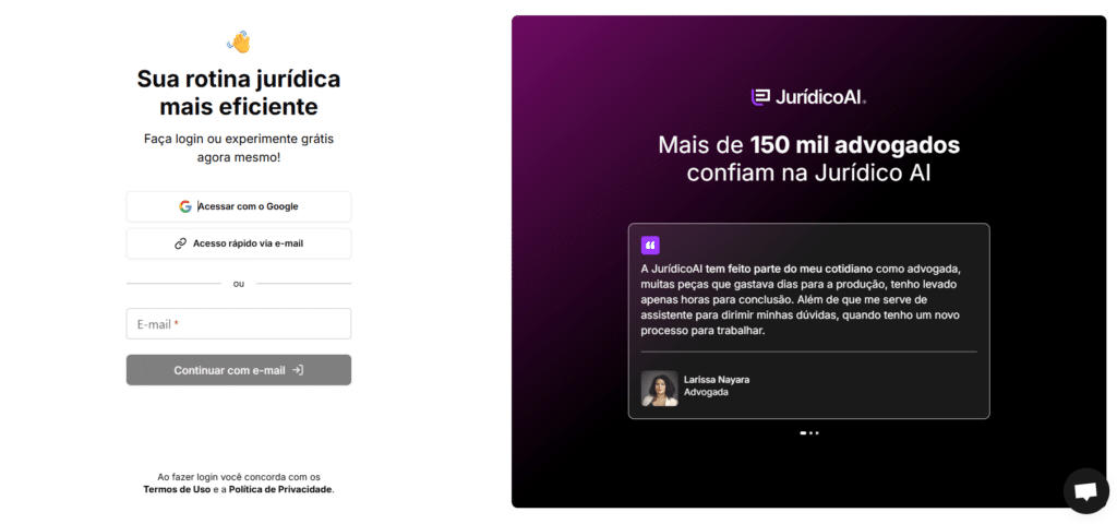 Tela de login da Jurídico AI.