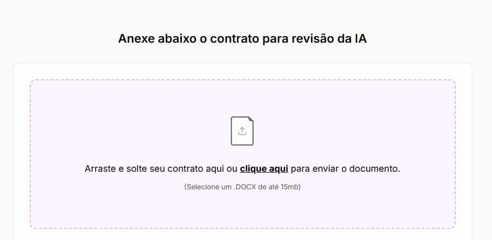 Tela para anexar contrato