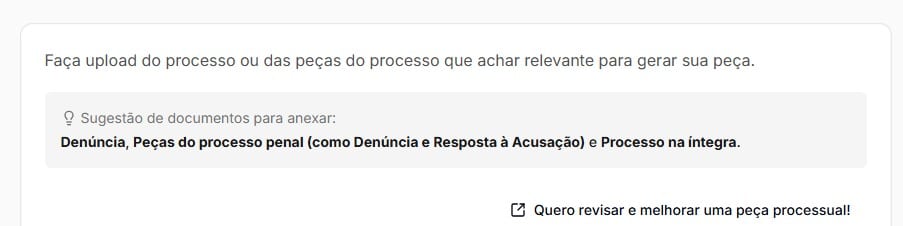 Tela para fazer uploud do processo