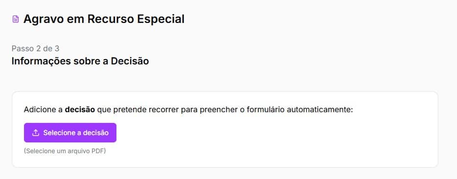 Tela para por informações sobre a decisão em PDF