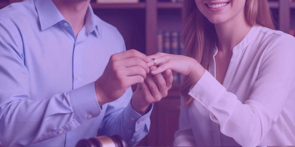Um casal feliz após casar no regime de comunhão parcial de bens.