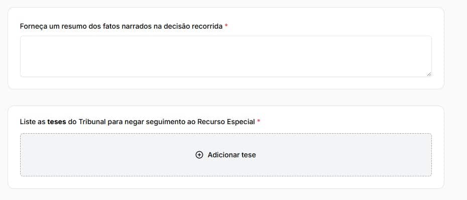 Tela para adicionar informações da decisão manualmente