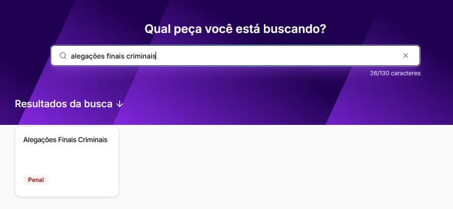 Tela para pesquisar alegações finais criminal