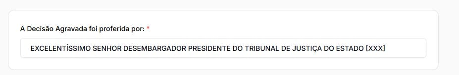 Tela para preencher quem proferiu a decisão