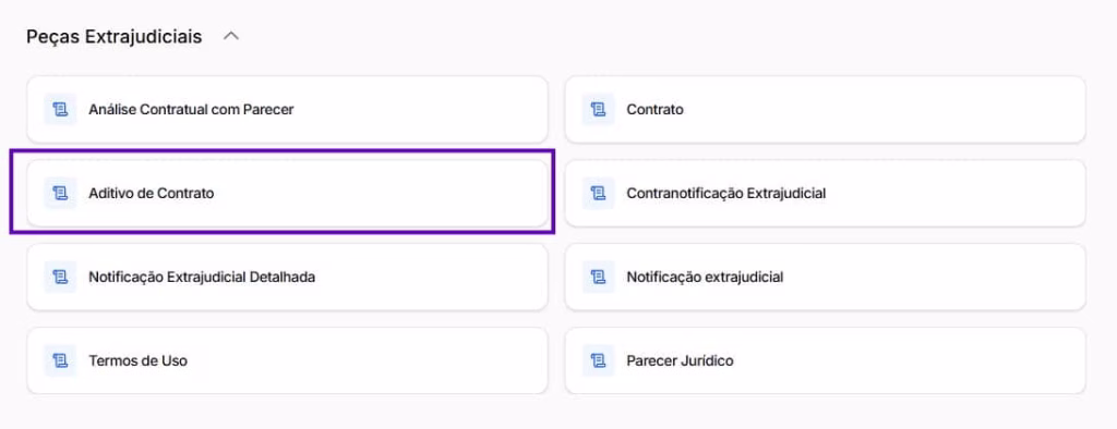 Tela para selecionar aditivo de contrato