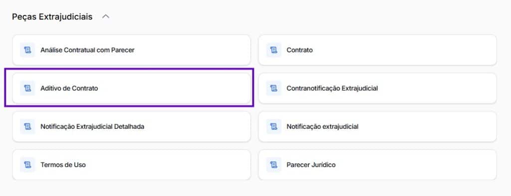 Tela para selecionar aditivo de contrato
