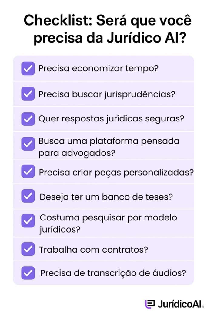 Check list para saber se vale a pena assinar Jurídico AI