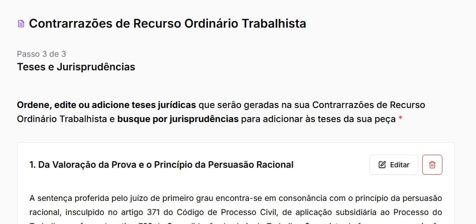 Tela para fazer edição e revisão das teses