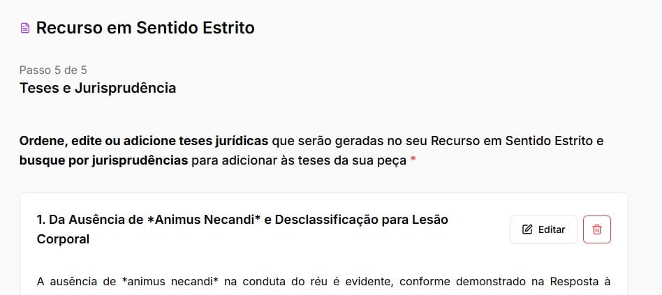 Tela para ordenar, editar ou adicionar teses