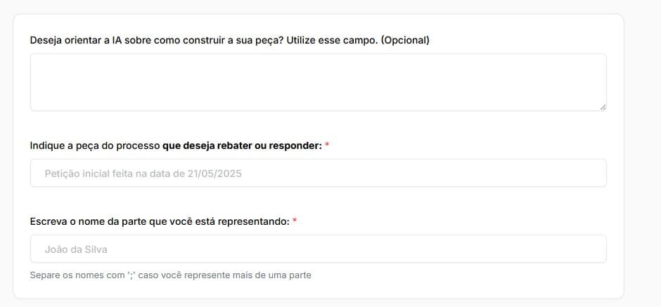 Tela para preencher manualmente informações sobre o processo