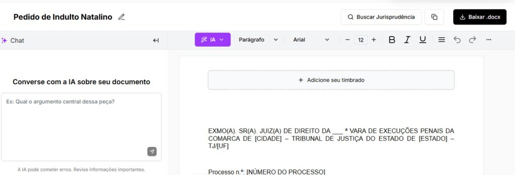 Tela para editar e baixar