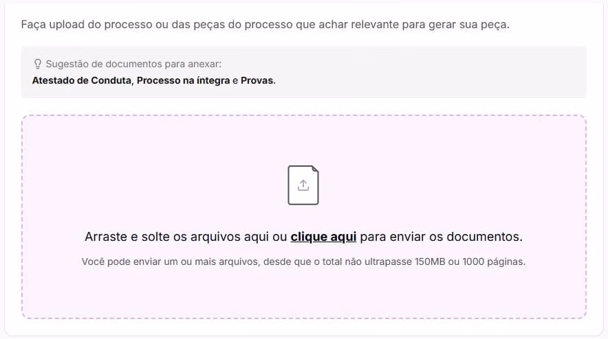 Tela para fazer uploud de documentos
