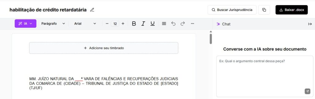 Editar e baixar habilitação de crédito retardatária