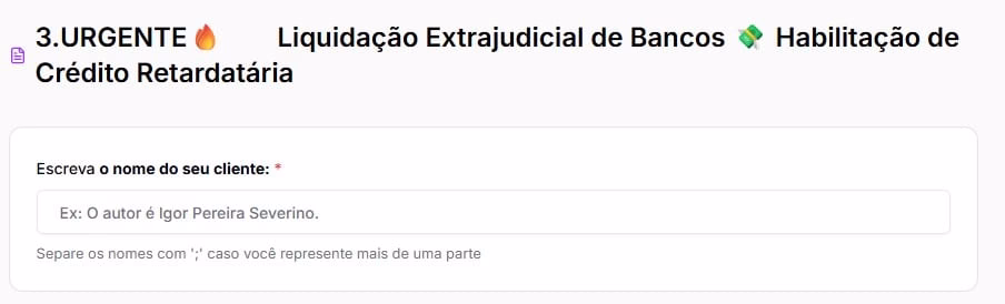 Nome do credor na habilitação de crédito retardatária