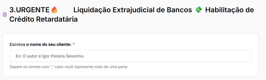 Nome do credor na habilitação de crédito retardatária