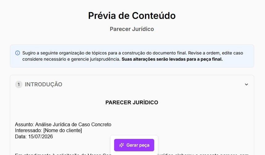 Tela de prévia do parecer jurídico