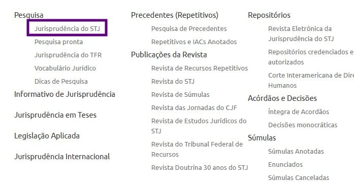 Primeiro passo na pesquisa de jurisprudência no STJ