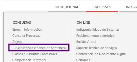 Tela com processos de jurisprudências e banco de sentença