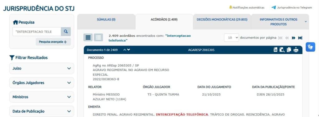 Resultado de pesquisa no STJ