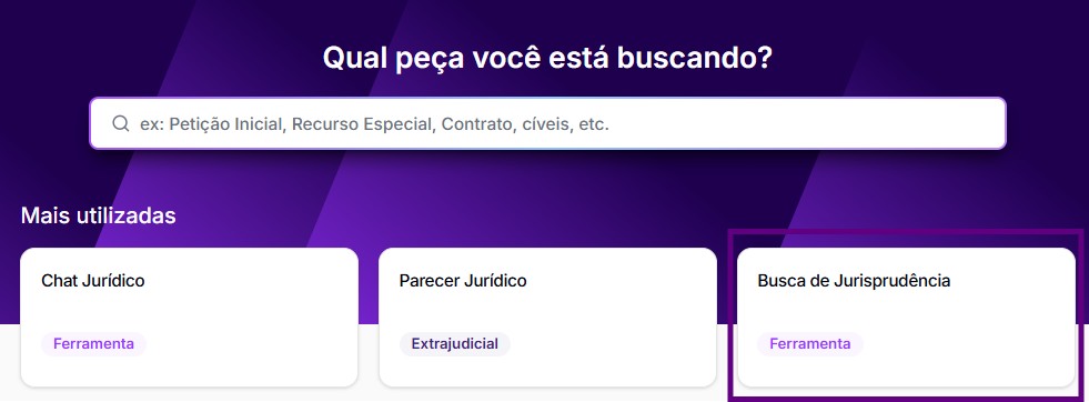 Tela da Jurídico AI para selecionar a busca de jurisprudência