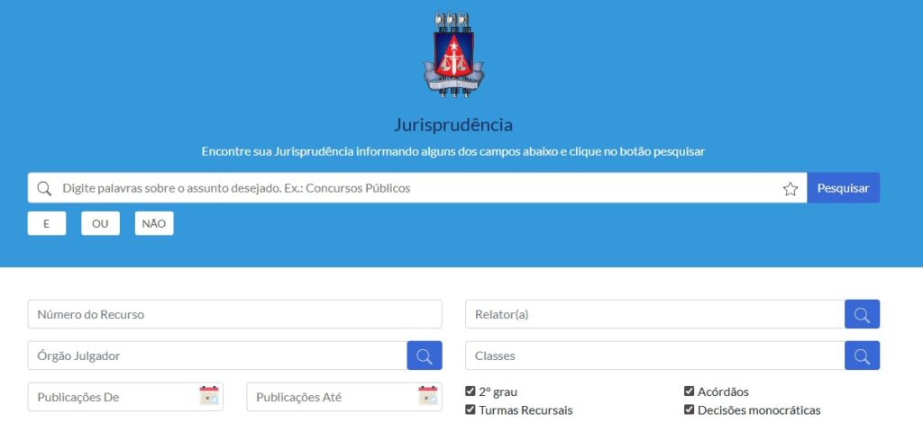 Tela de pesquisa no site do TJBA