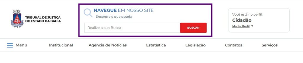 Tela inicial do TJBA