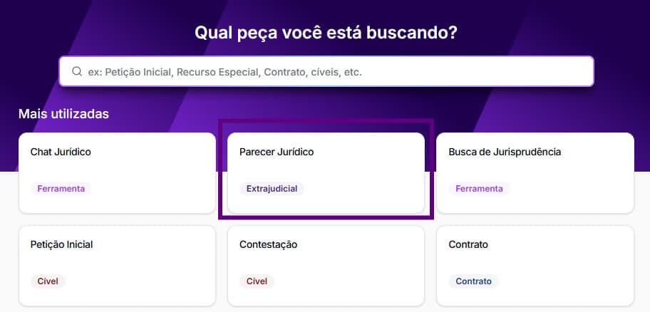 Painel principal para selecionar parecer jurídico
