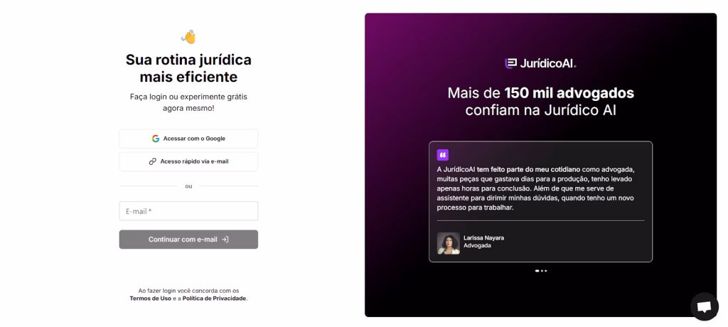 Página de login da Jurídico AI.