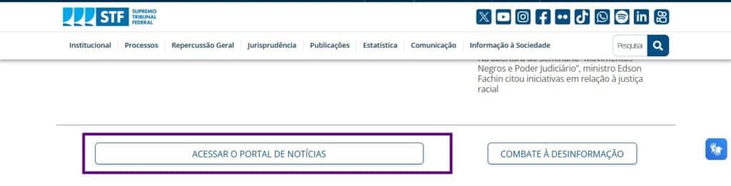 Tela para acessar o portal de noticias 