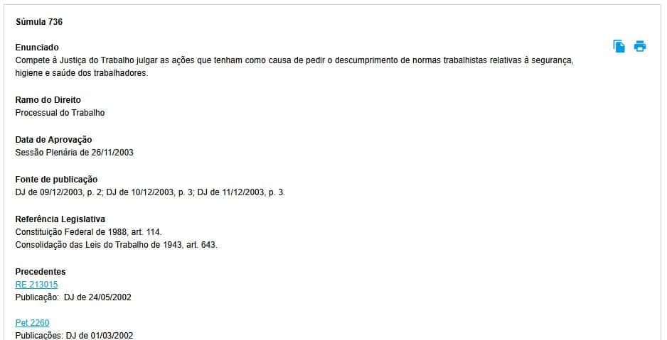 Tela que aparece ao clicar em súmula