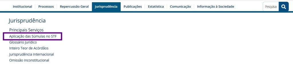 Tela para aplicação de súmulas 