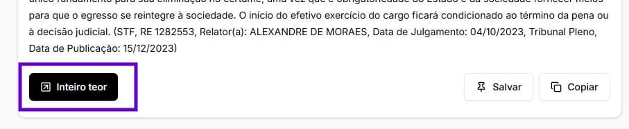 Tela para verificar inteiro teor