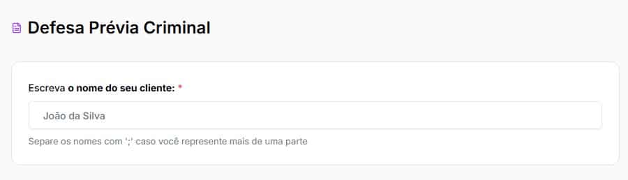 Tela para preencher nome do cliente