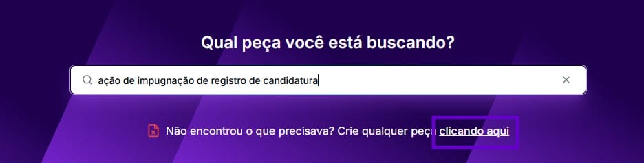 Tela para pesquisar por Ação de Impugnação de Registro de Candidatura