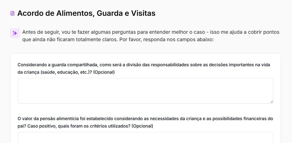 Tela com perguntas opcionais 
