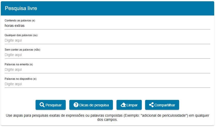 Tela com pesquisa livre no TRT2