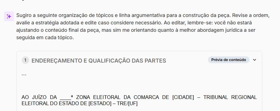 Tela com prévia da Ação de Impugnação de Registro de Candidatura