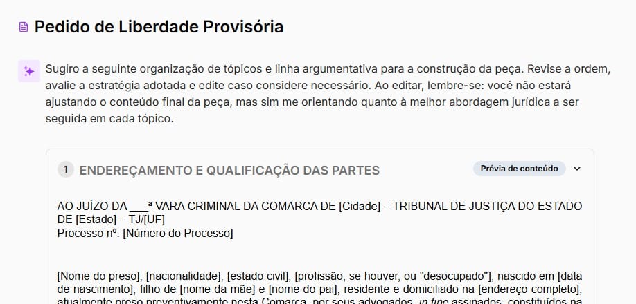 Prévia do pedido de liberdade provisória