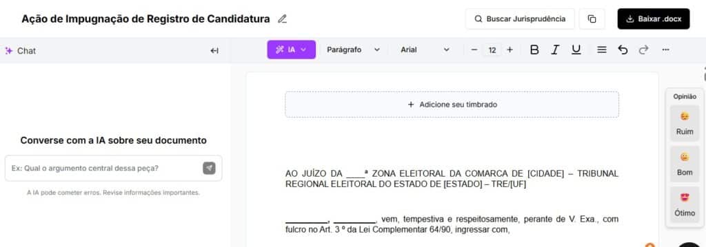 Tela para editar e baixar a aIRC