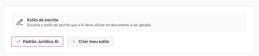 Tela para escolher o estilo de escrita