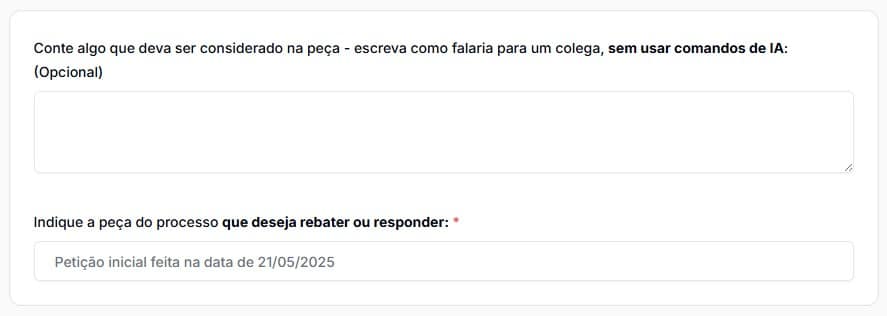 Tela para preencher dados adicionais sobre o caso