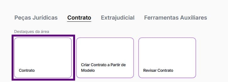 Tela com aba de contrato