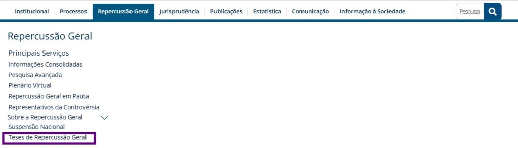 Tela com teses de repercussão geral