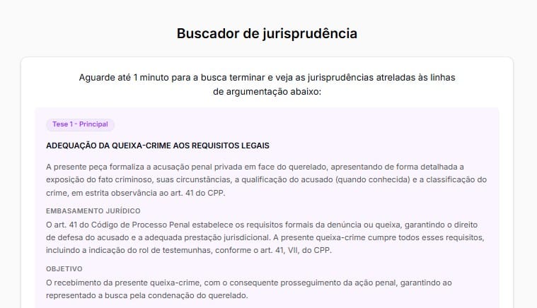Tela com buscador de jurisprudência