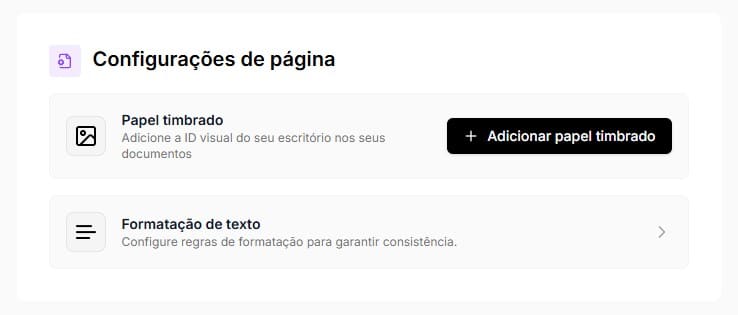Tela para escolher a configuração de página