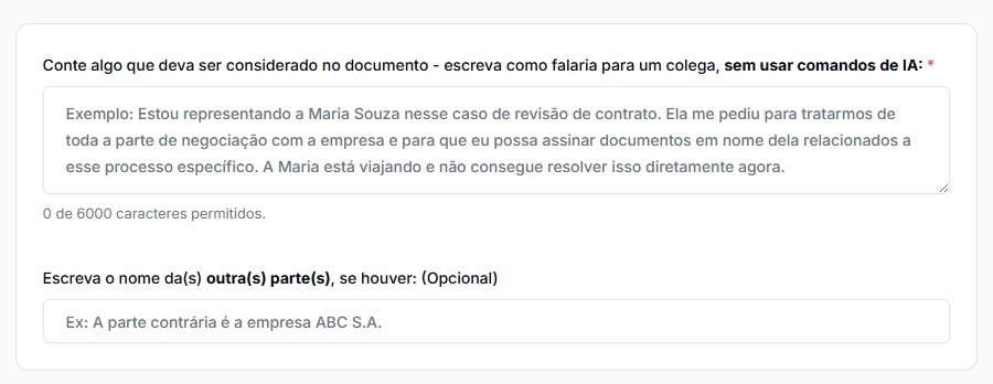 Tela para complementar com informações adicionais