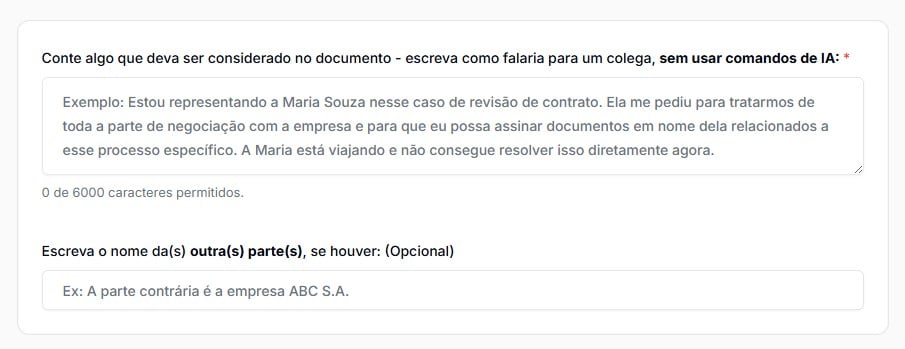 Informações adicionais para gerar o acordo extrajudicial trabalhista