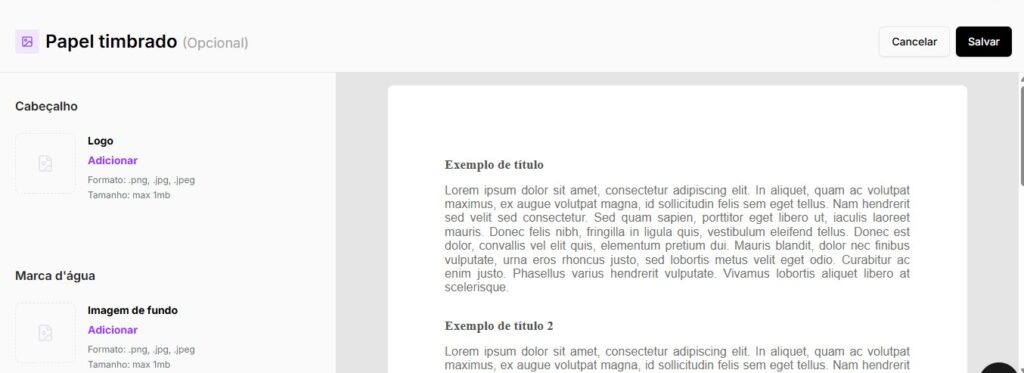 Outra forma de adicionar papel timbrado